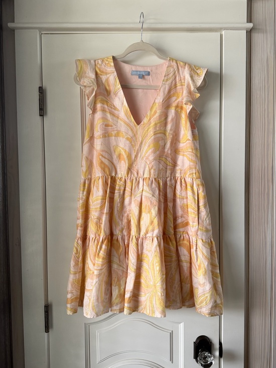 ANTONIO MELANI Dresses & Skirts - ANTONIO MELANI Yellow & Peach Pink Paisley Tiered linen Dress